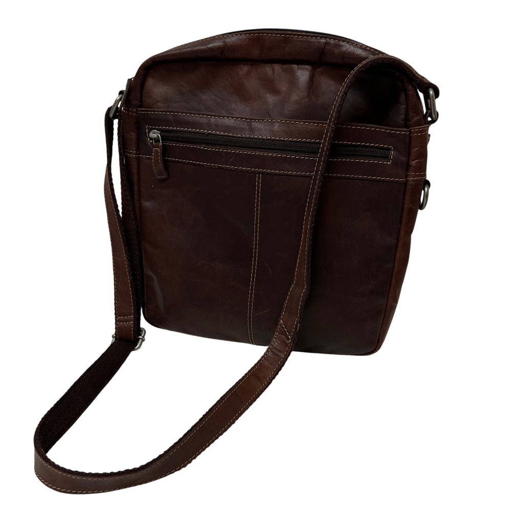 Jack Georges Brown Leather Slim Crossbody Messenger Bag Zip Top Adjustable Strap
